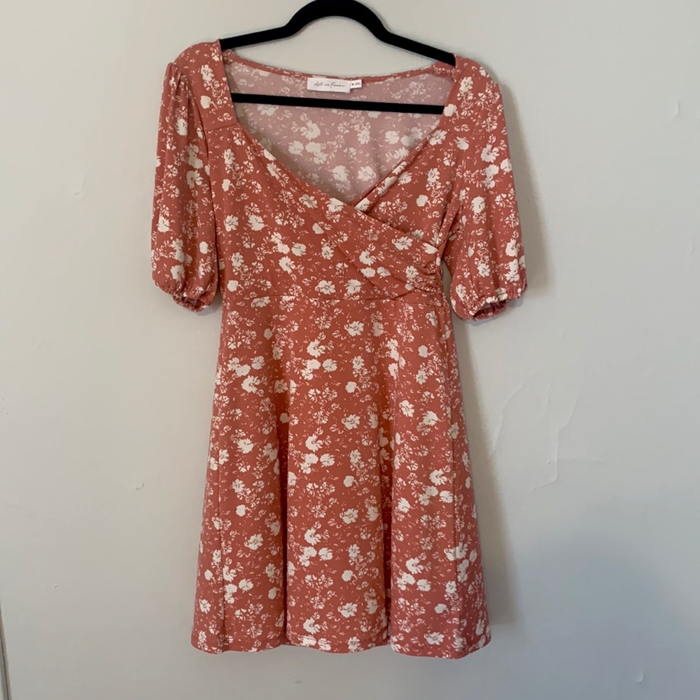 All in Favor Nordstrom floral pink summer mini dress (stretchy) 🌸